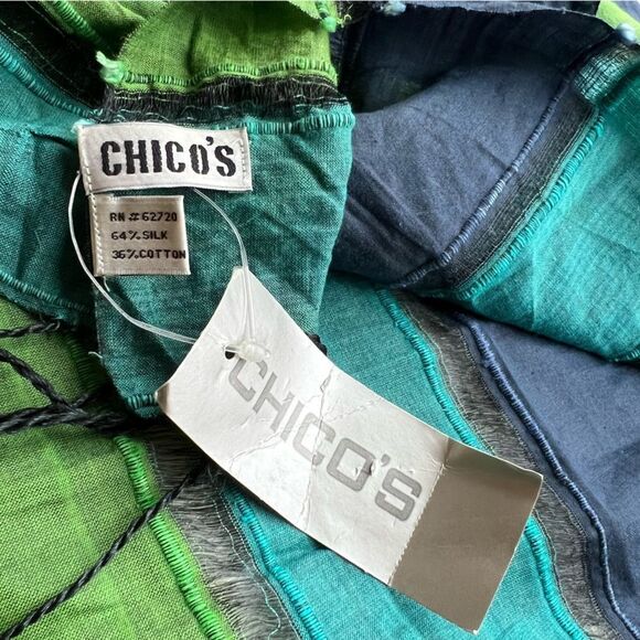 😊 3/$30 Chico’s silk blend scarf blues & greens NWT - Picture 8 of 11